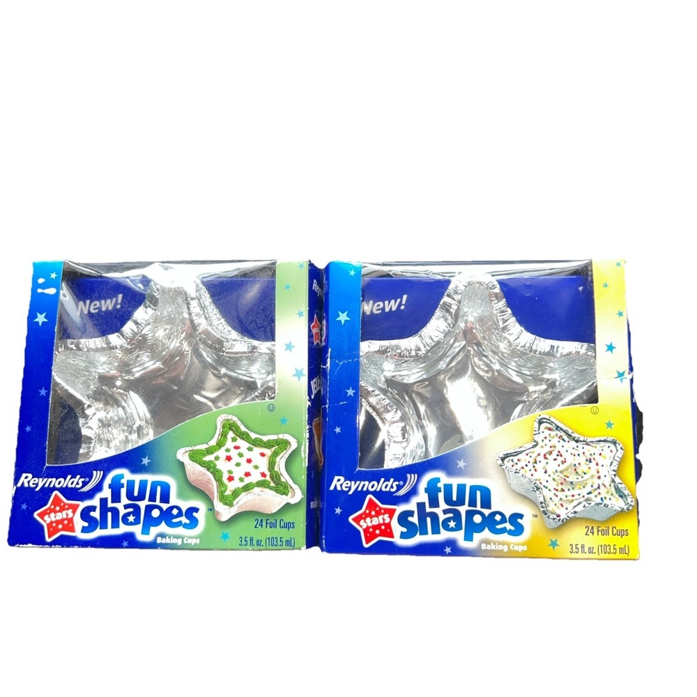 2-Reynolds Stars Fun Shapes 24 Each‎ Aluminum Foil Baking Cups 2006 Discontinued